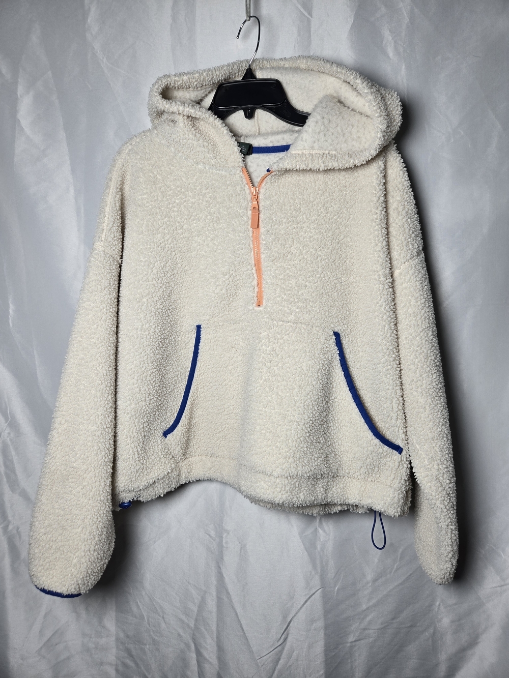 wild fable Cream Sherpa Hoodie with Blue Trim and Peach Zipper